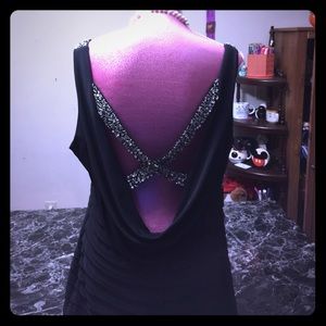 Betsy & Adams Crisscross Strapped Glitter Rhinestones Black Dress Low Back 18W